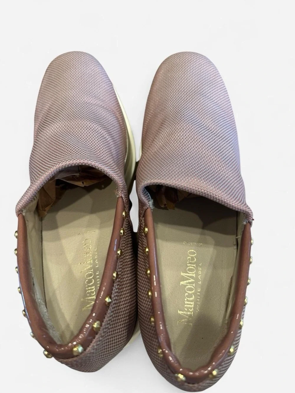 Stud-Trim Platform Slip-On Sneakers in Dusty Rose 38